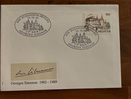 Siménon signierter Umschlag 1994 Echandens-Denges