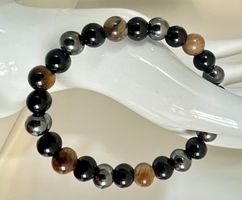 Edelsteinarmband Tigerauge, Onyx, Achat & Hämatit Unikat