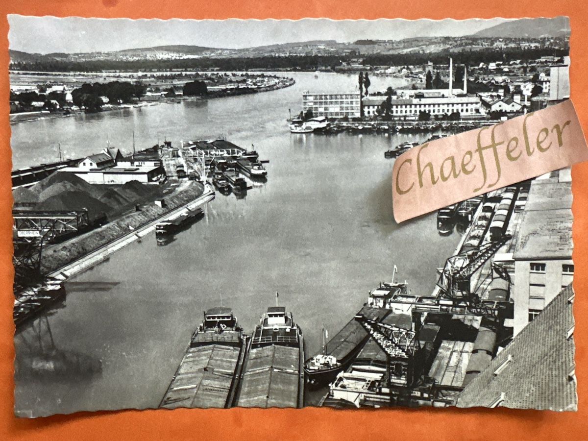 Cartoline postali: Postkarte Basel Teilansicht Rheinhafen  – Usato da Zürich venduto da Chaeffeler