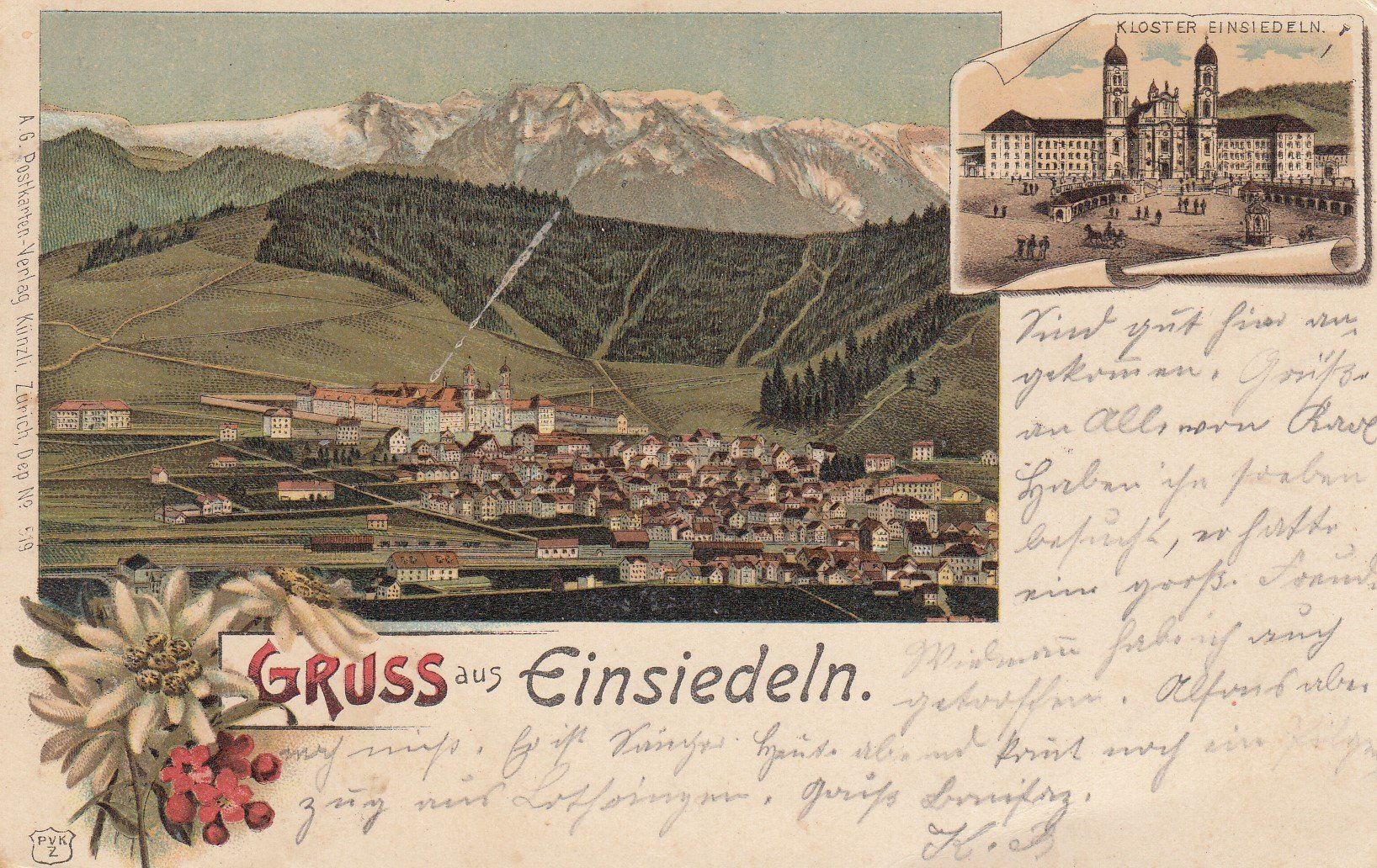Cartoline postali: 1901 Ansichtskarte "Gruss aus Einsiedeln" - Davos Dorf – Usato da Rheinfelden venduto da ricci62