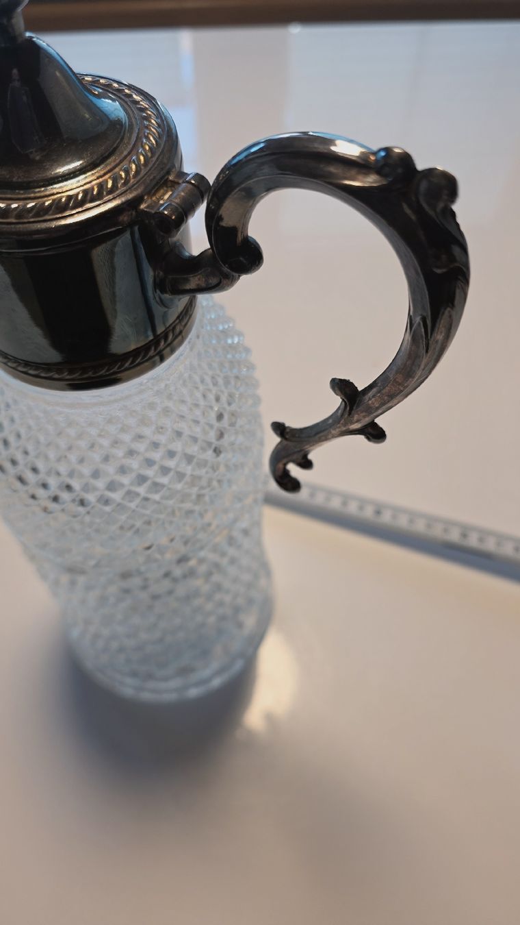Caraffe: Vintage Kristall Karaffe / Likörkaraffe versilbert 32 cm – Usato da Hittnau venduto da Rapido33 3