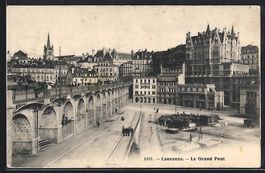 AK Lausanne, Le Grand Pont, 1907