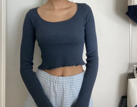 Brandy Melville cropped top langarm shirt navy blau Gr. XS/S