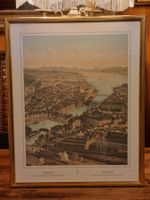 Historische Zürich-Ansicht 1850 Kunstdruck im alten Goldrahm