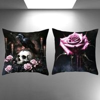 ☠️🌹 Gothic Kissen-Set – Krähe, Totenkopf & Rose 🖤☠️