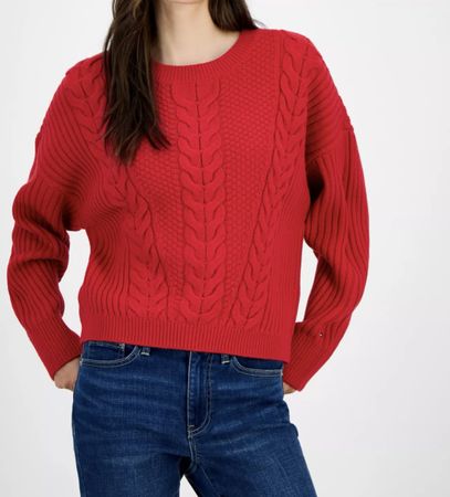 Pull Tommy Hilfiger rouge torsadé XL