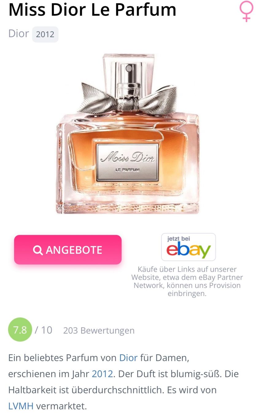 Dior Profumi & Eau de Toilette: Miss Dior Le Parfum - EDP - Duftprobe 2ML – Usato da Zürich venduto da deruja 2