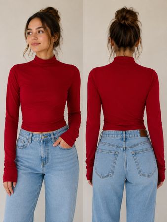 Club London Rotes Crop-Top mit Rollkragen Grösse XS 