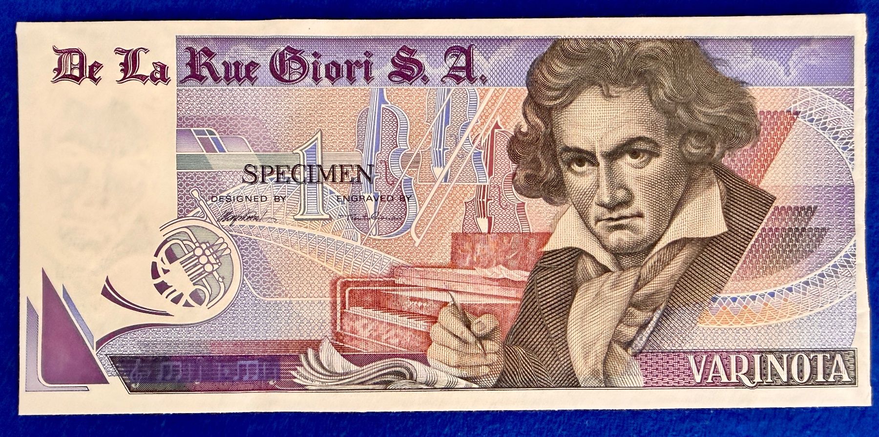 Banconote: **Specimen Schein 1 VARINOTA Beethoven Banknote UNZ** – Nuovo (secondo la descrizione) da Langrickenbach venduto da MeUs74