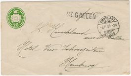 ST. GALLEN Balkenstempel auf 25 Rp. Tübli nach HAMBURG (DE)