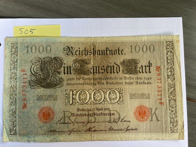 Billets de banque: 1000 Mark Reichsbahnnote, 1910 – D'occasion à Niederwil AG par dahu75