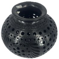 Vase « Floral » artisanal en argile noire d’Oaxaca