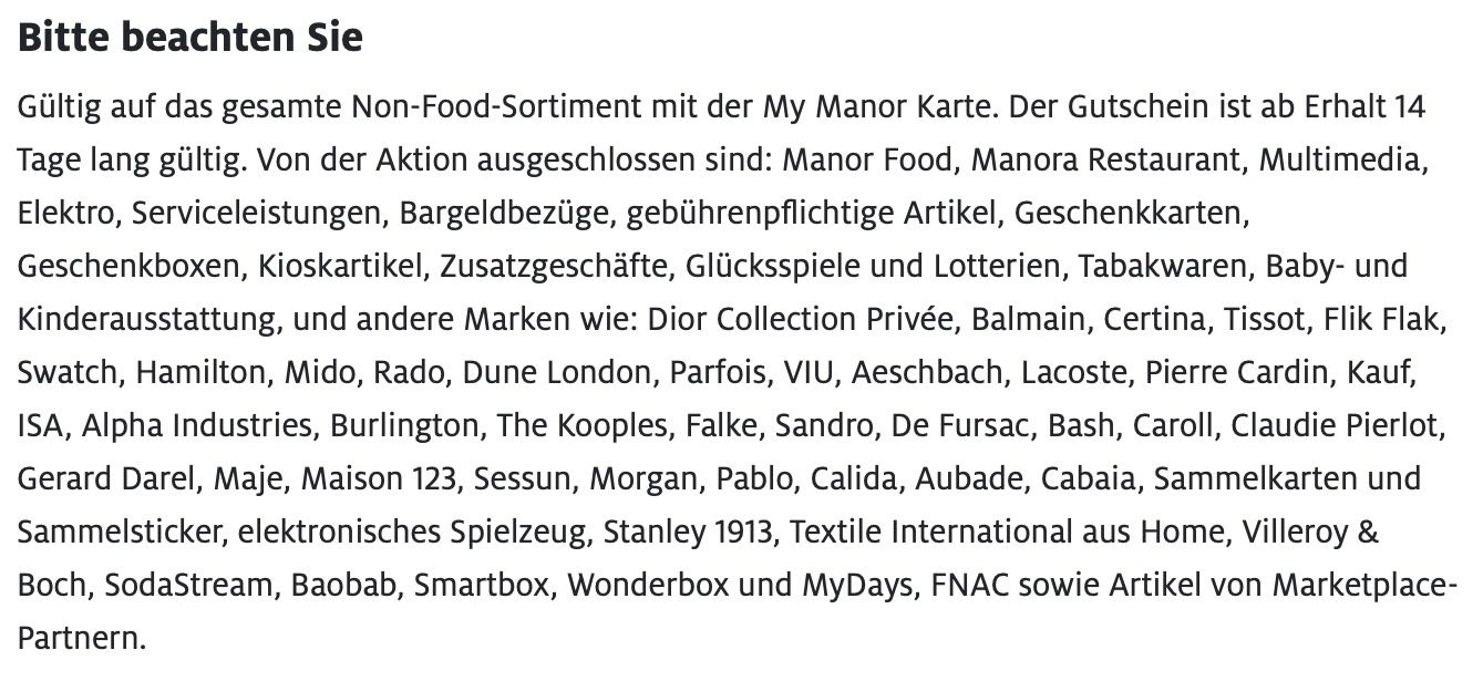 Manor Gutscheine: Manor Gutschein 20 CHF ab 100.- Einkauf – Neu und originalverpackt aus St. Gallen von lut_7fby 1