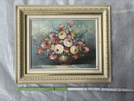 Tableau ancien encadré - Peinture à l'huile nature morte 