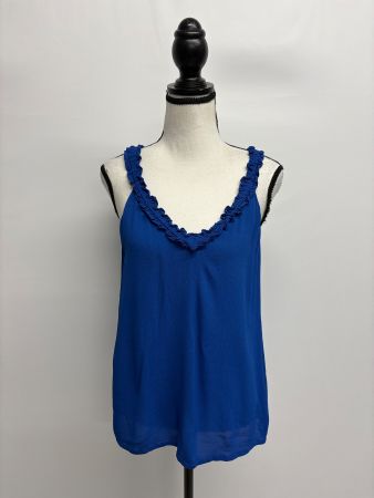 Massimo Dutti blaues Top mit Rüschen M Viskose