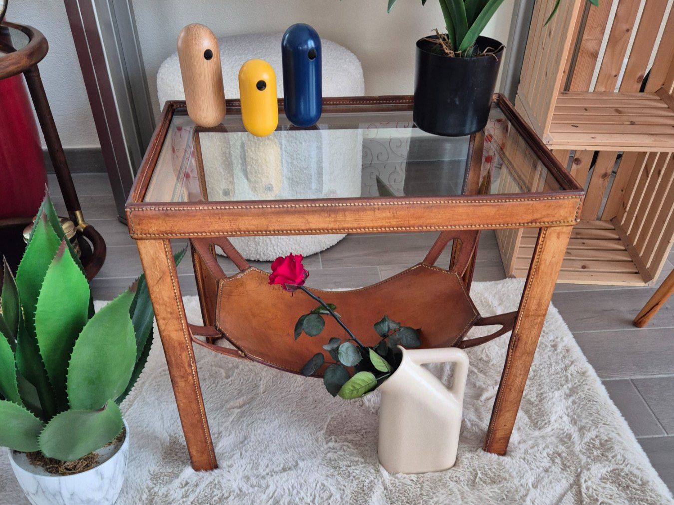 Tavoli: Table basse vintage cuir et verre – Usato da Fully venduto da tameab 2