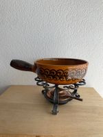 Retro Fondue Caquelon Keramik mit Gestell