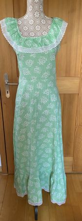 Vintage Kleid hellgrün geblümt Gr. XS Maxidress