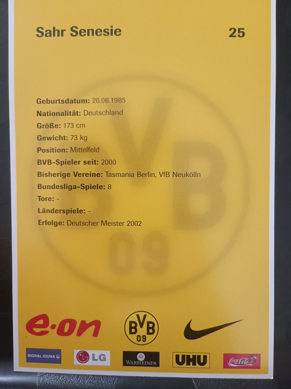 Autografi: Sahr Senesie - BVB - Handsignierte alte Karte – Usato da Menziken venduto da Artographs 1