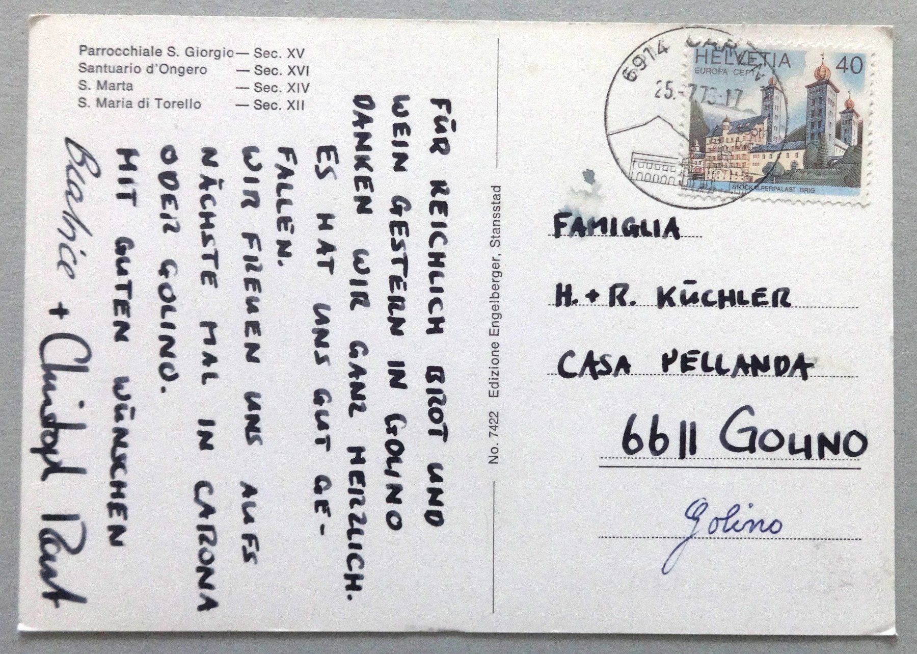 Cartoline postali: Le Chiese Monumentali di Carona – Usato da Fétigny venduto da Billy2miny 1