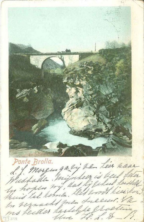 Cartoline postali: Ponte Brolla, circolata 1906 – Usato da Frauenfeld venduto da POML