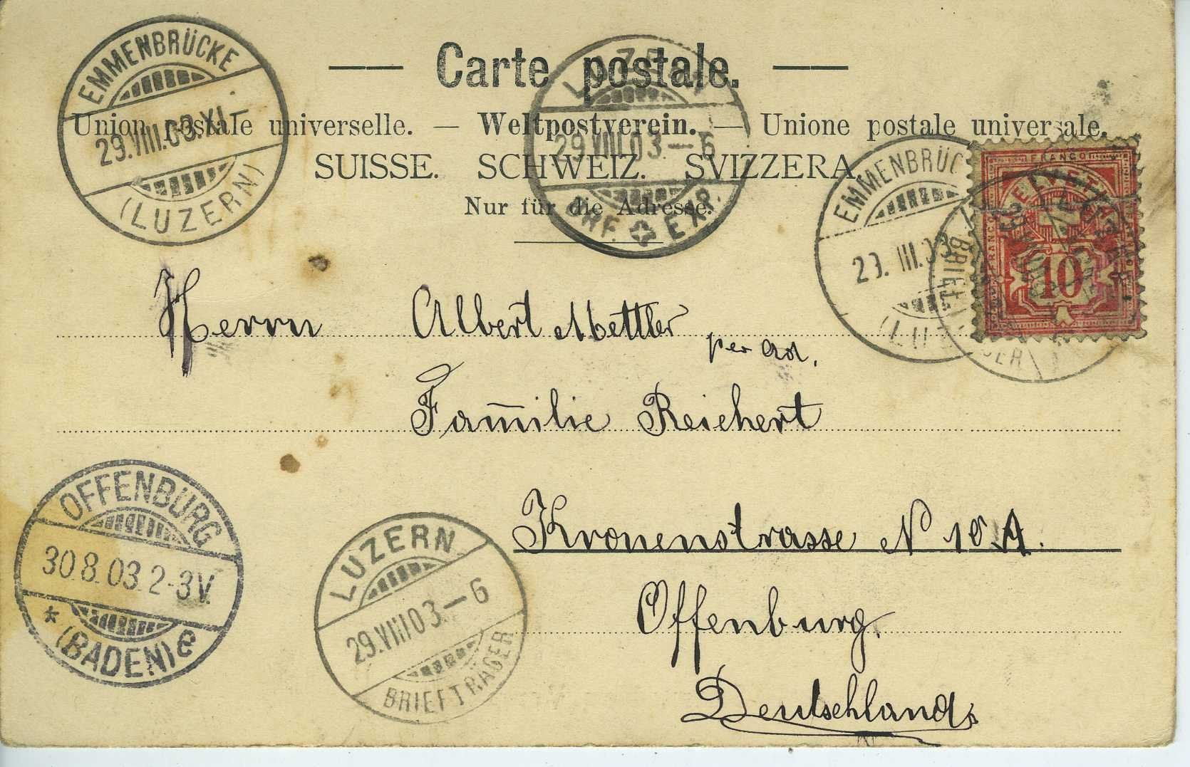 Ansichtskarten: Stansstad - Schnitzthurm - Schnitzturm 1903 – Gebraucht aus Schleitheim von Pmschlaate 1