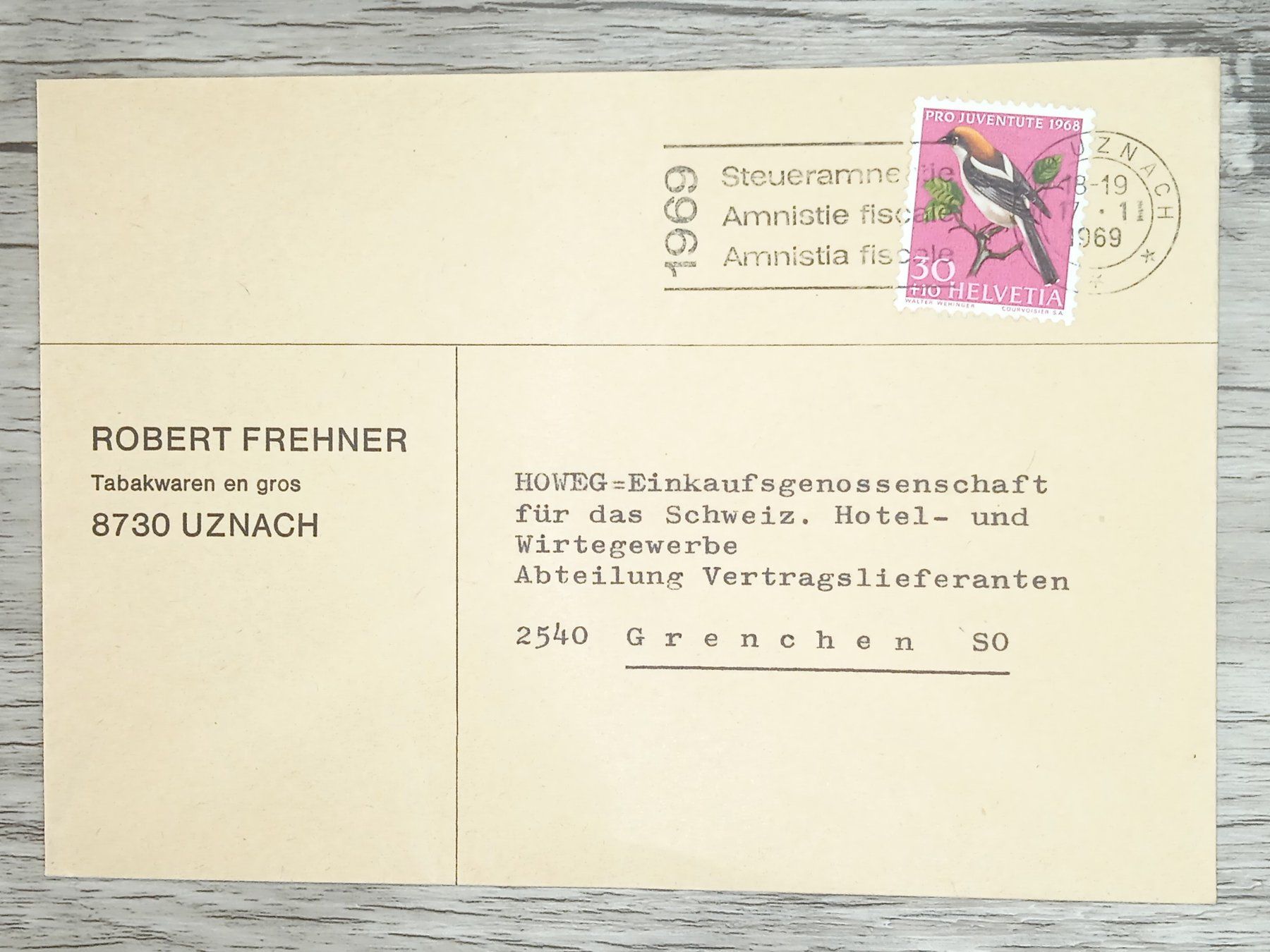 Tutti i francobolli: TR17 Enveloppe + Timbre Suisse 1969 – Usato da Cousset venduto da Patrick_Collections