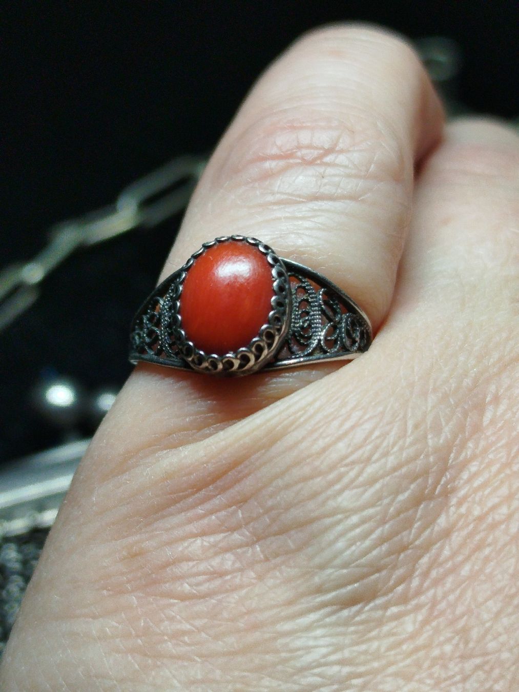 Ringe: Silberring mit Koralle, teuerste Farbe "Boule Blut "Gr. 52,5 – Gebraucht aus Rupperswil von Annet.Dann888 1
