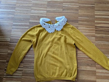 Peace n' love Pullover, Senfgelb, Spitze Kragen, Herbst