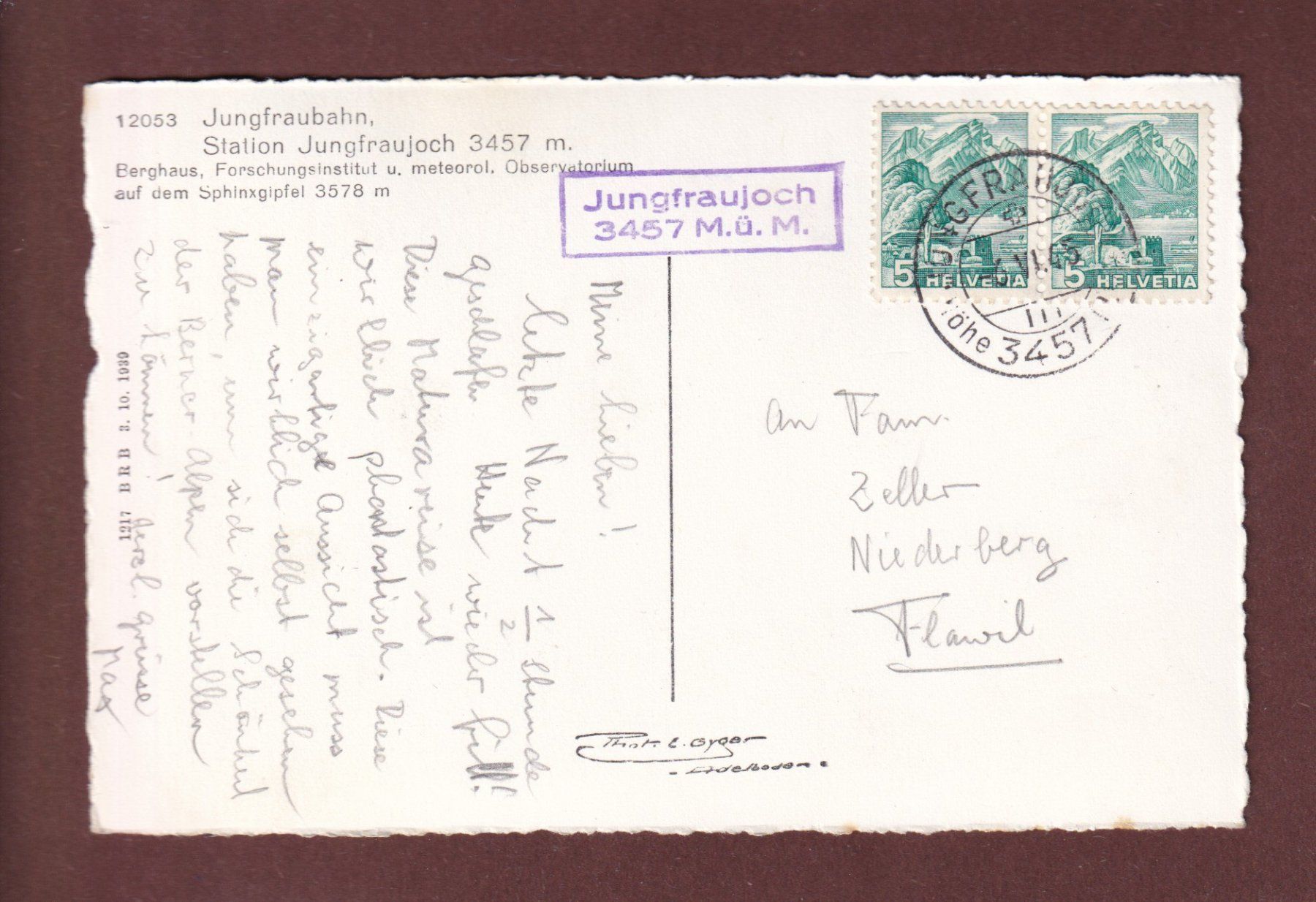 Cartoline postali: JUNGFRAUJOCH - 1945 – Usato da Pully venduto da nicecards-shop 1