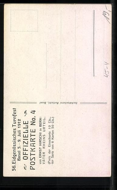 Cartoline postali: Basel, 56. Eidg. Turnfest 1912, Vater Rh – Usato da Berlin venduto da bartko-reher 1