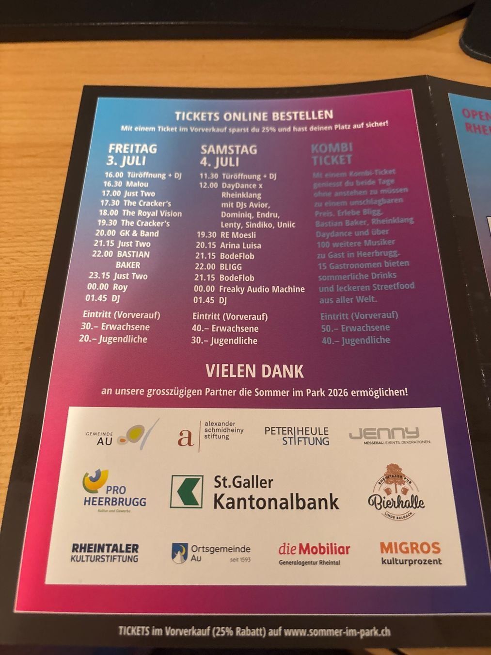 Biglietti: 2 Tickets OpenAir Sommer im Park Samstag – Nuovo e nell'imballaggio originale da Montlingen venduto da RL03