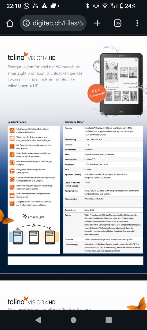 Tolino Tablettes PC: Tolino Vision 4 HD- eReader – D'occasion à Luzern par gerix77 2