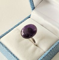 Moderner Cabochon Natur-Amethyst Silberring 925 - Neu