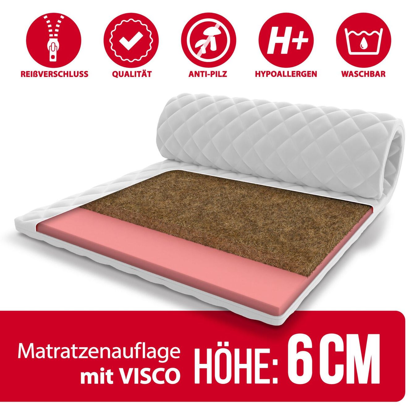 Matratzen: Topper 180x200 NOAH - HÖHE: 6cm H2H4 – Neu und originalverpackt aus Wallenwil von toesstal-vertrieb
