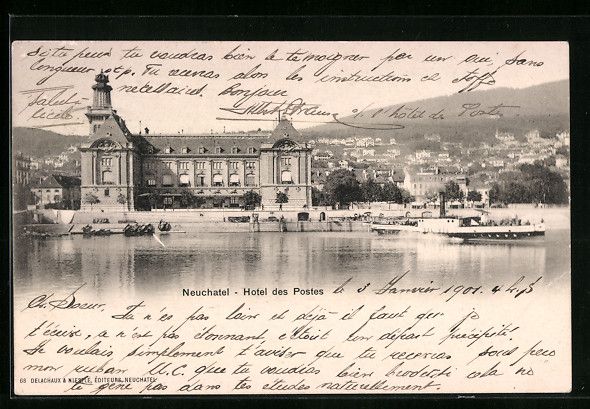 Cartoline postali: AK Neuchatel, Hotel des Postes, 1901 – Usato da Berlin venduto da bartko-reher