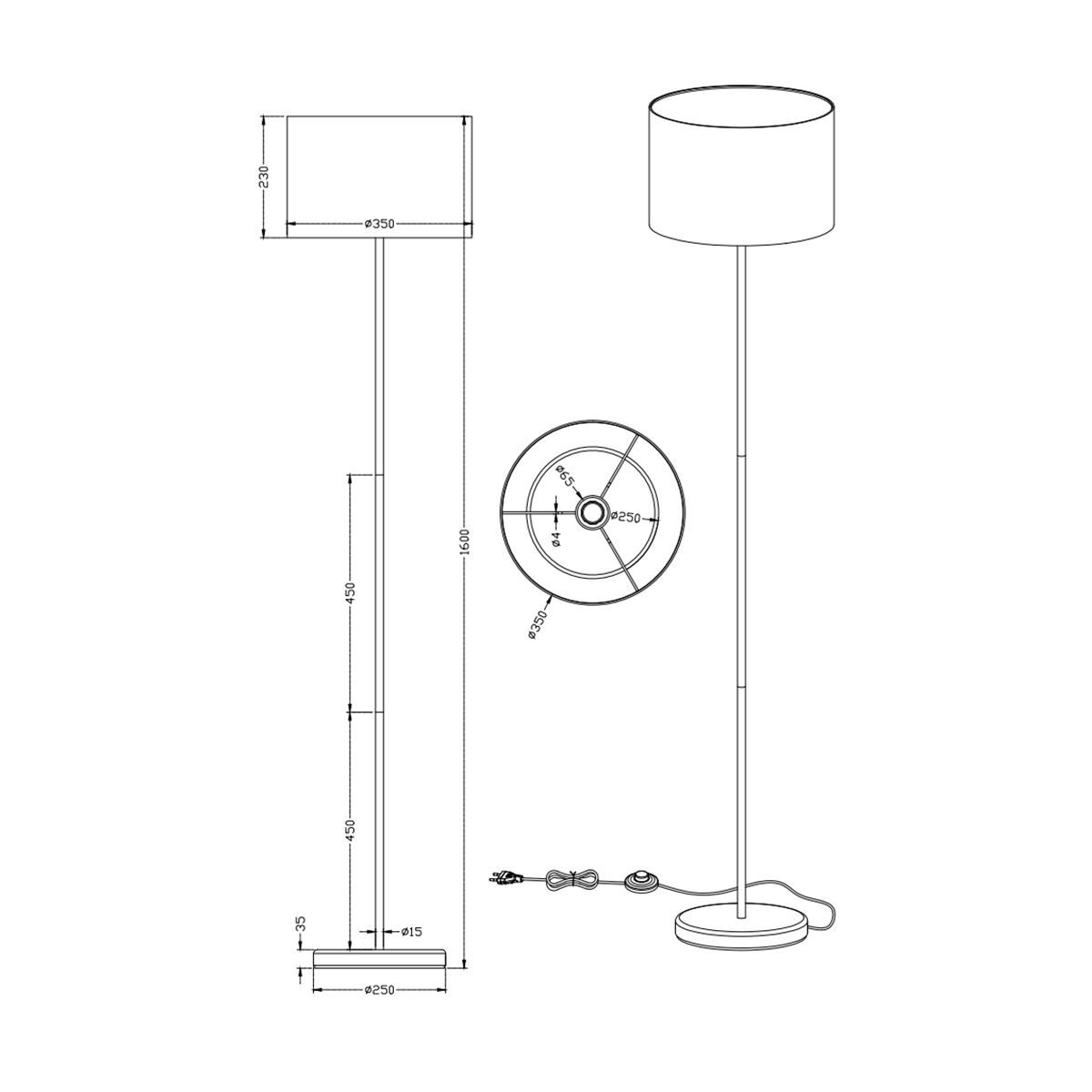 Lampade: Stehleuchte, Stoffschirm, 160 cm Höhe – Nuovo (secondo la descrizione) da Kreuzlingen venduto da Smart-Light 1