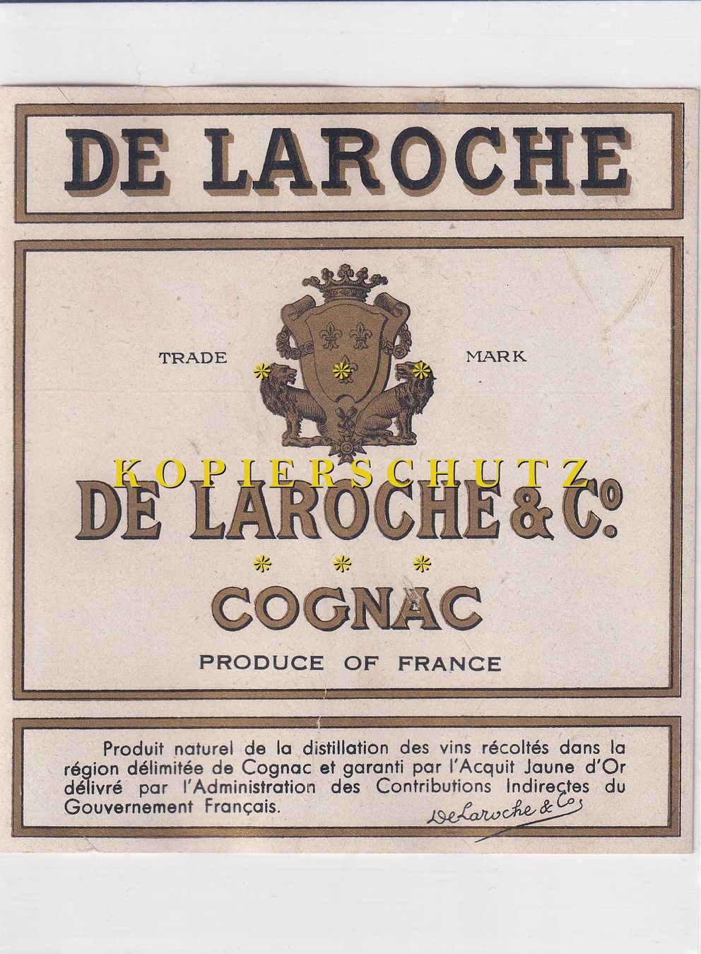 Papiere: Etikette - Cognac De Laroche /bd – Gebraucht aus Hombrechtikon von Rudolf07