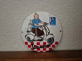Emailschild Vespa Roller Tim & Struppi Garage Emaille Schild