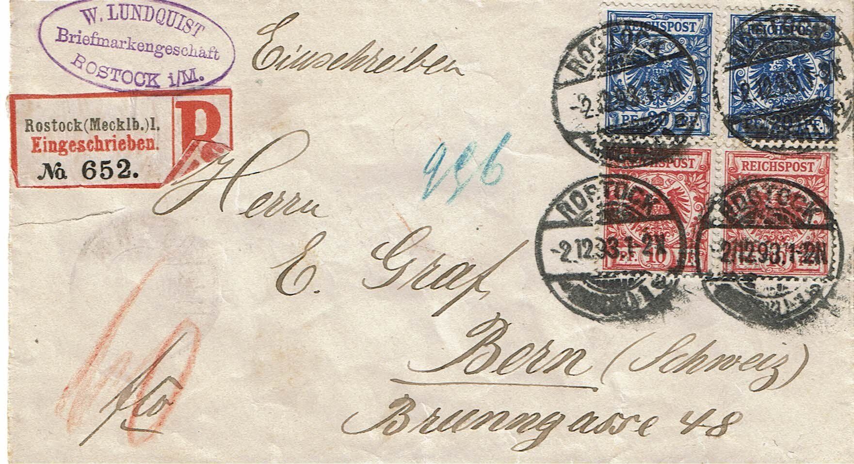 Tutti i francobolli: Lettre Reichpost recommandée de Rostock pour Bern – Usato da Neuchâtel venduto da yacamoto
