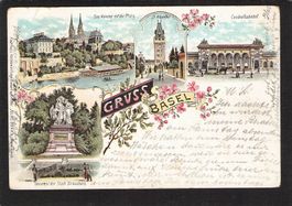 .Litho Gruss aus Basel , gel. 1901 Stabstempel Solothurn