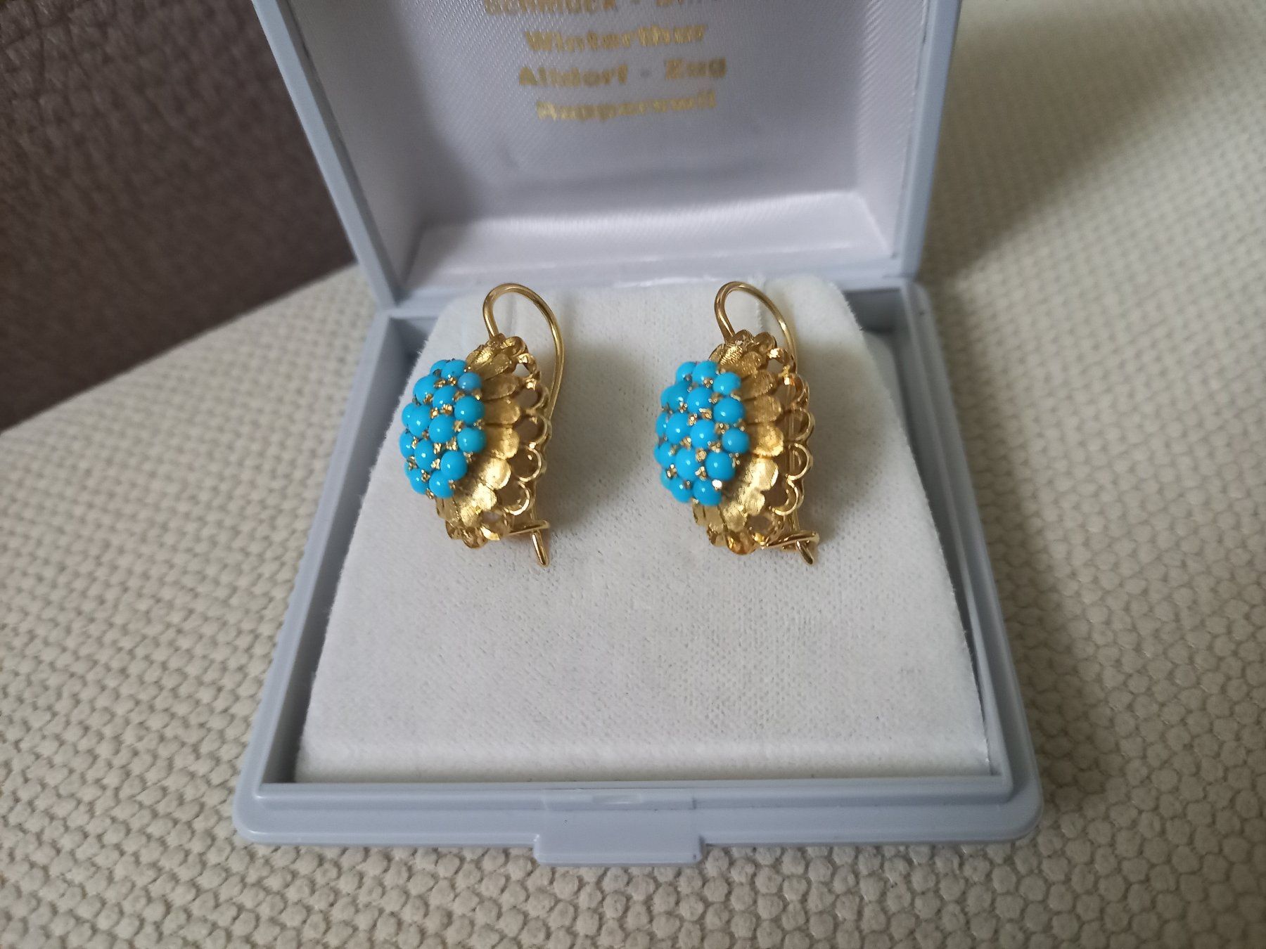 Orecchini pendenti & Orecchini a lobo: Exclusive Ohrhänger mit 38 Türkis-Cabochons – Nuovo (secondo la descrizione) da Rickenbach LU venduto da pepan44 1