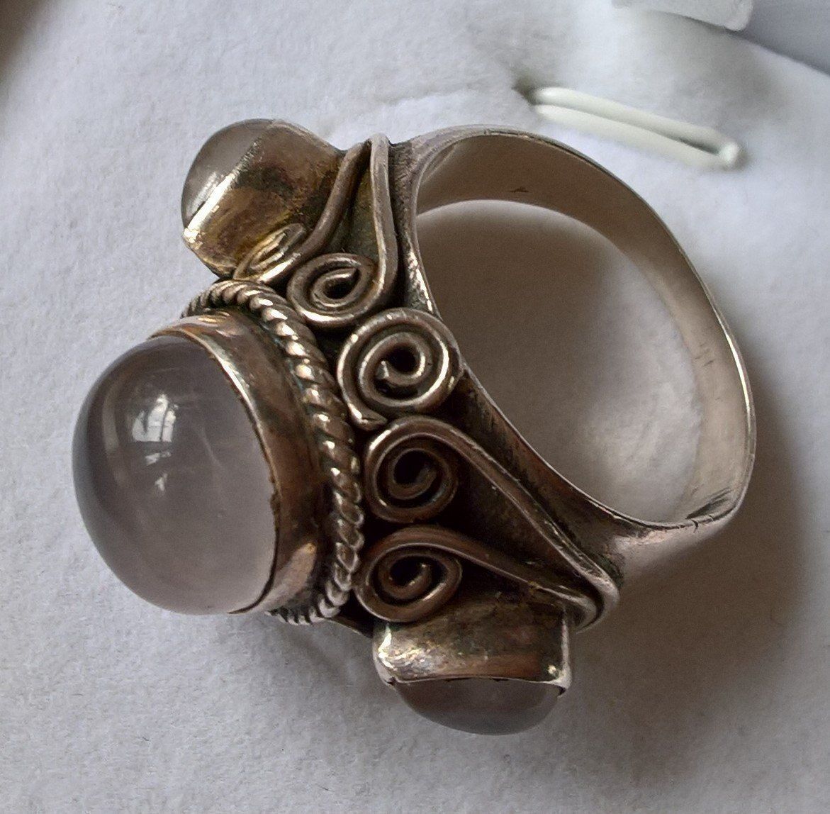 Anelli: 925Silber-3Stein ***verschnörkelter Ring + 3 Mondsteine*** – Usato da Ebnat-Kappel venduto da carastellabella 3