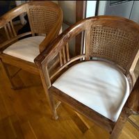 Ensemble de 4 chaises en bois et rotin, style vintage