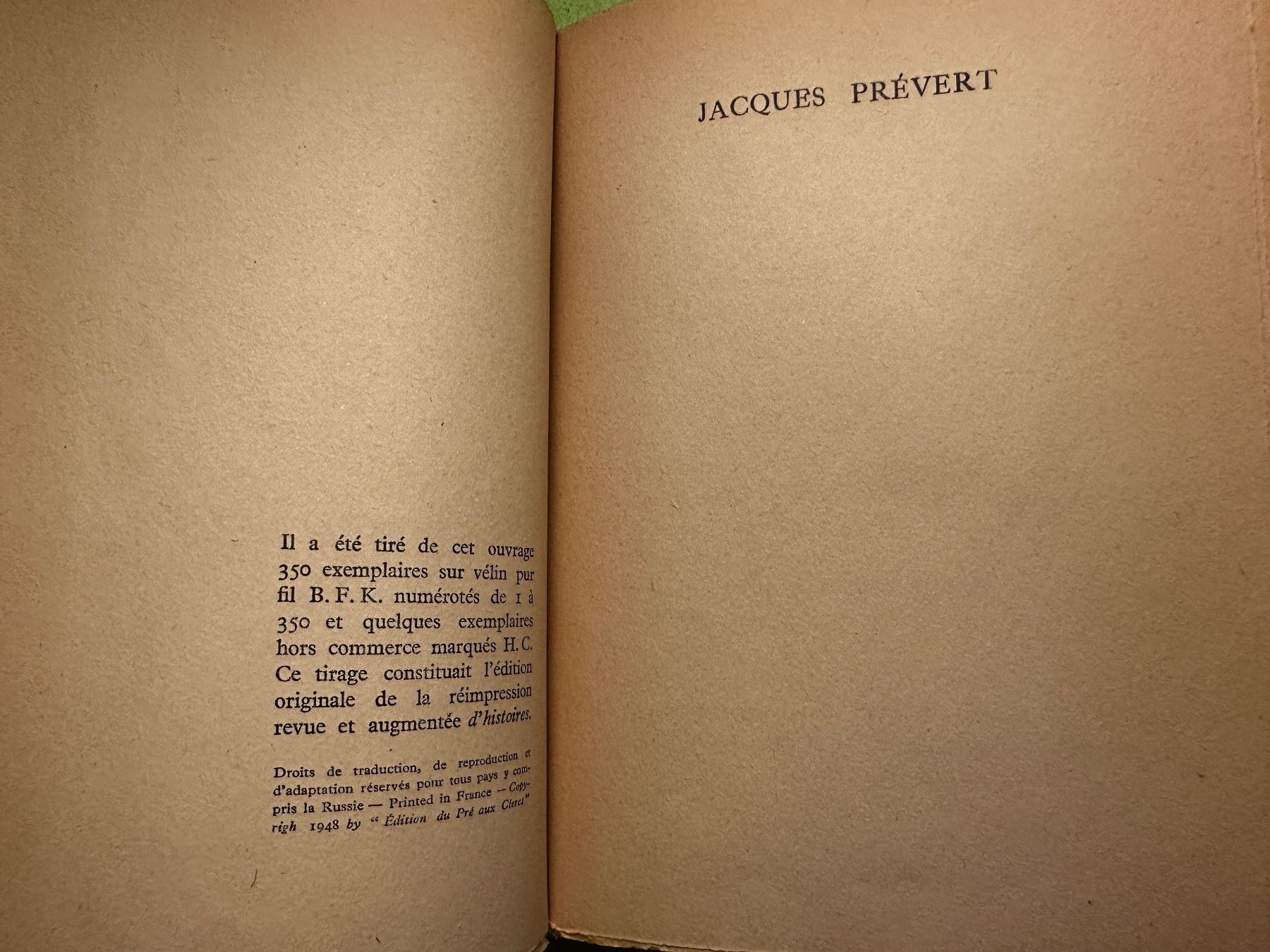 Libri: Jacques Prévert, André Verdet: Histoires. Poèmes. 1951 – Usato da Zürich venduto da allp 2