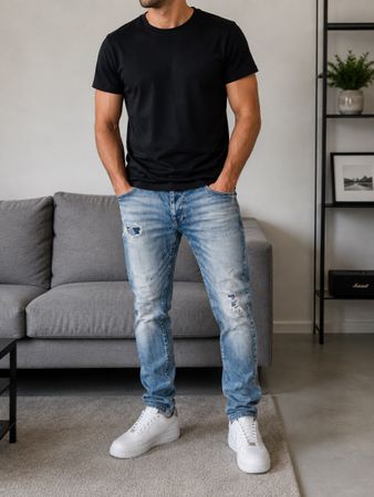 FSBN Herren Jeans Gr. 32/34 – Hellblau – Used Look