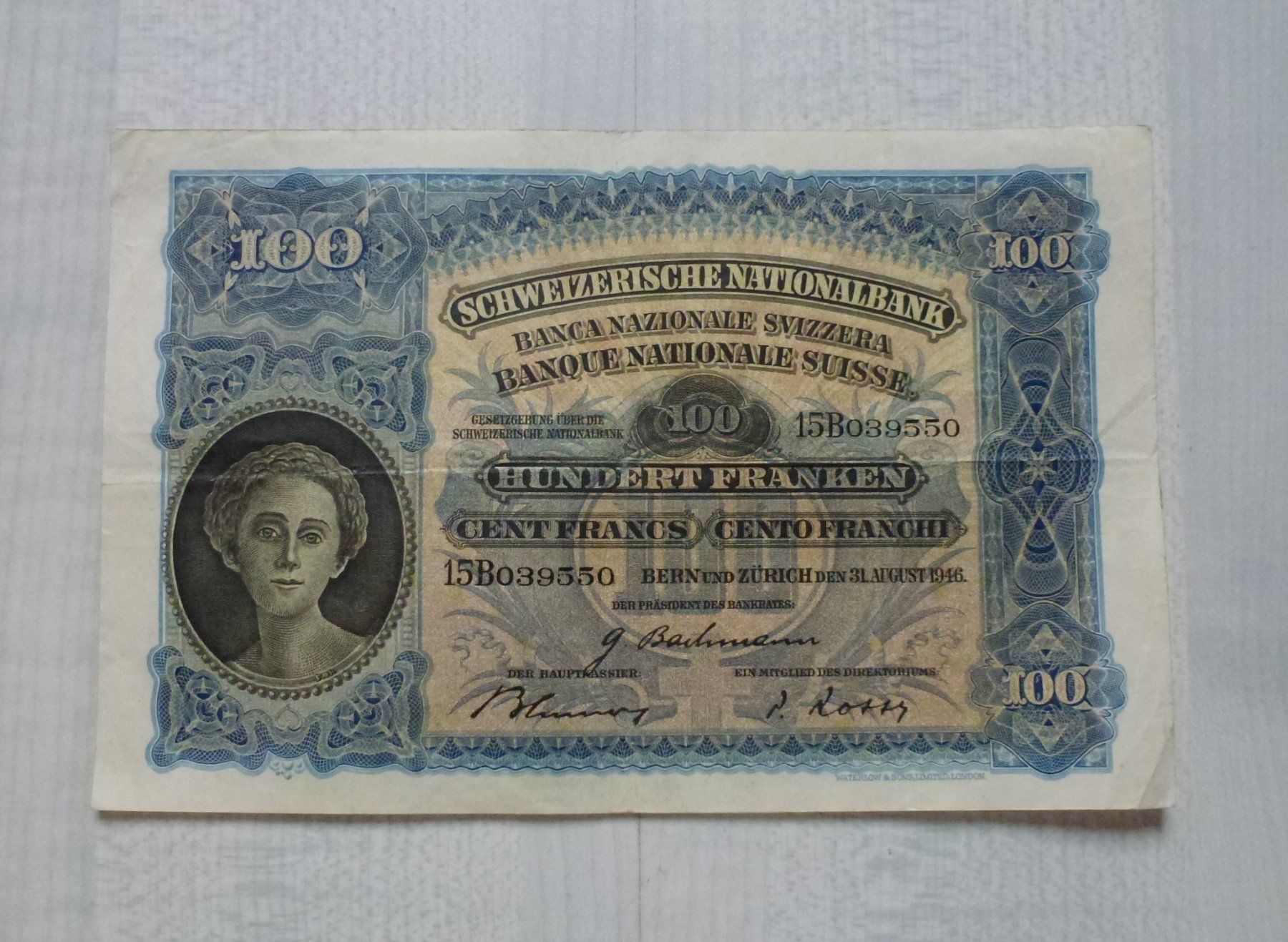 Banconote: Schweiz ++ 100.- Franken 31. August 1946 – Usato da Walkringen venduto da Casablanca777