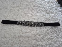 Ceinture élastique noire avec des pierres brillantes ✨ 90cm