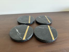 Set of 4 Black Marble & Gold Stripe Coasters 