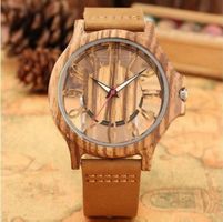 Quarzuhr aus Holz Leder - Montre quartz en bois cuir V13633